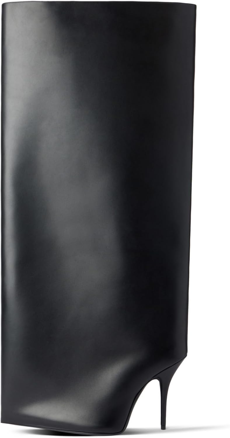 Knee High Stiletto Heel Boots for Women Fold Over Pointed Toe Extra Wide-Calf Pull On Boot Riding Slouchy Long Boots Straight Leg Stylish Fall Shoes - Image 2