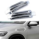 MACHSWON Car Side Airflow Grille, 2X Chrome Car Auto Bonnet Air Intake Flow Side Fender Vent Hood Scoop Cover (Silver + Black)