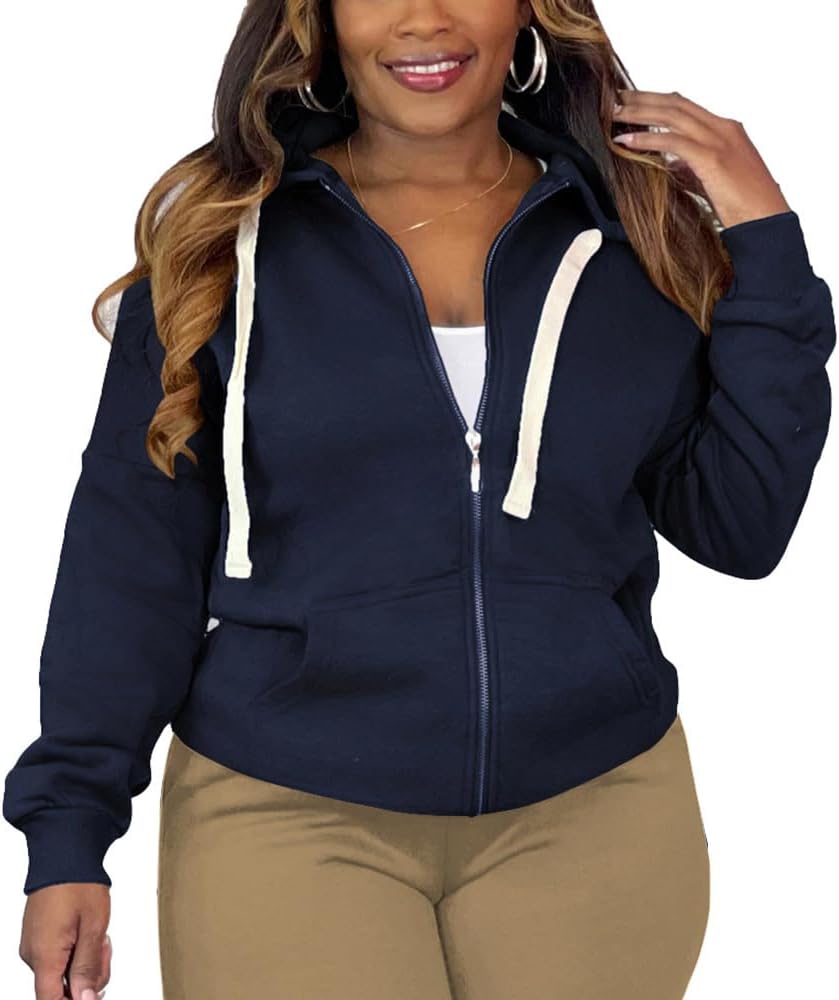 Tycorwd Women's Plus Size Casual Hoodies Sweatshirt Long Sleeve Full Zipper Track Tops Athletic Jackets with Pockets