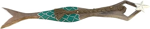 Vista 3 de OMA Escultura de sirena de madera para decoración de pared, playa náutica costera, sirena, estrella, estatua colgante, decoración del hogar, grande