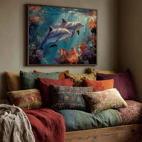 2000 Pieces Jigsaw Puzzle for Adults Dolphin, Sea Wooden Puzzles with Box, Letter on Back, Challenging Funny Games Crafts for Adults Kits, Fun Games for the Whole, (39x28in), O-3887 - Image 5