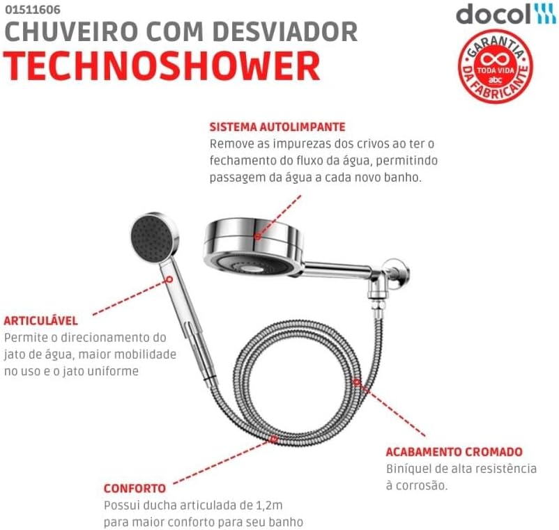 Docol Chuveiro Technoshower com Desviador - Cod.Novo: 90015116006 Cod.Antigo: 01511606