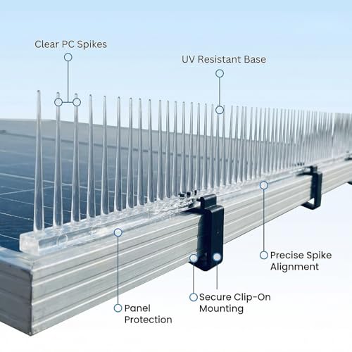 Image of Bird Spike for Solar Panel with Stand | 1 Feet Anti Bird Spikes for 30 to 40 mm Panel Thickness | Pigeon Deterrent for Solar Panel Protection (Pack of 10)