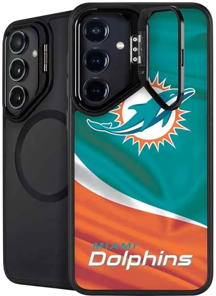 Skinit Kickstand Phone Case Compatible with Galaxy S24 FE - Officially Licensed NFL Miami Dolphins Distressed- Aqua Design