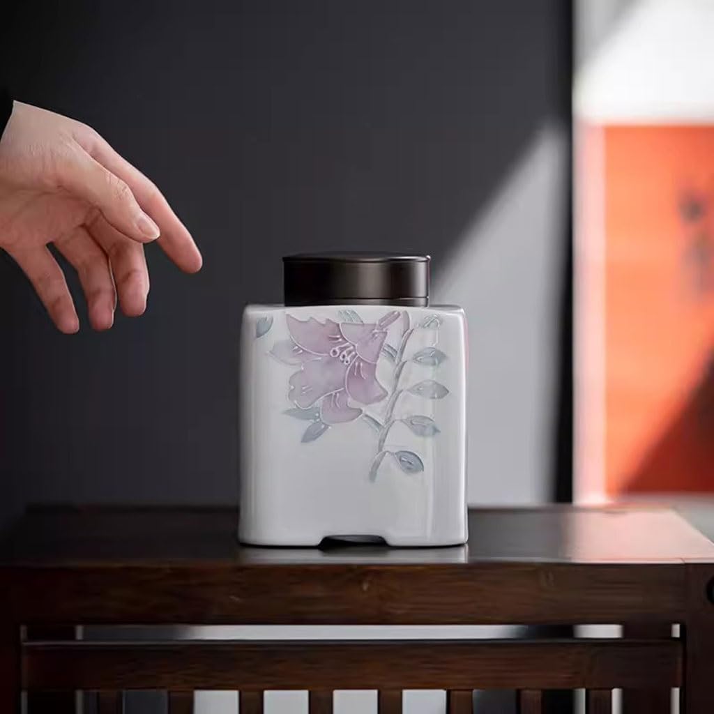 Teedose Lily Teedose, versiegelte Teedose, Legierungsdeckel, handgefertigter Teebehälter aus Keramik, Aufbewahrungsdose for Tee, Kaffee, Zucker, Nüsse in der Küche zu Hause Tee-Vorratsdose
