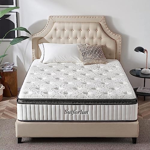 California King Mattress, Suiforlun 12 Inch Mattress California King, Cooling Gel Memory Foam Pocket Spring Hybrid Bed Mattress in a Box, Targeted Support & Pressure Relief, Medium-Firm