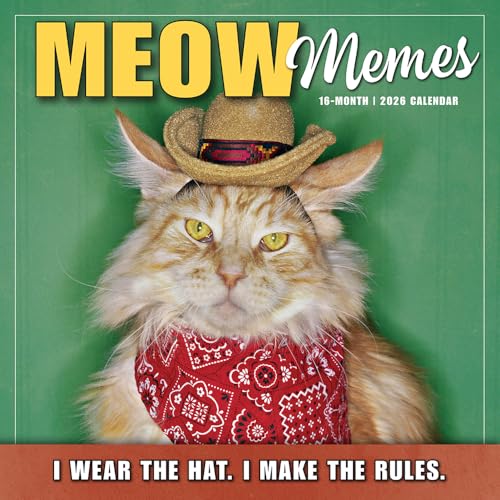 Meow Memes 2026 Wall Calendar, 12-Month Cat Calendar, 12" x 12", Monthly Calendar 2026 Planner with Large Grids for Office or Home