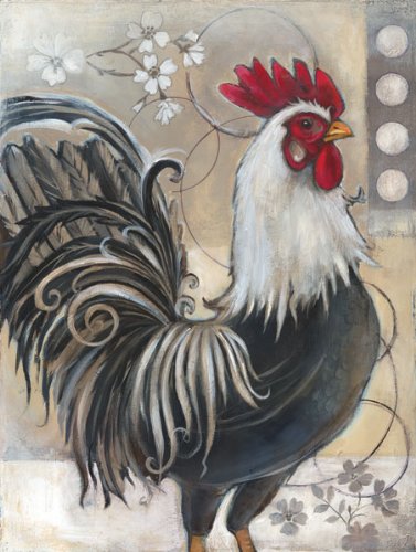 Gango Editions 2 Popular Retro Rooster And Chicken Set; Kitchen Decor; Two 11X14 Mounted Prints. Red/Black/White/Grey #TOP2