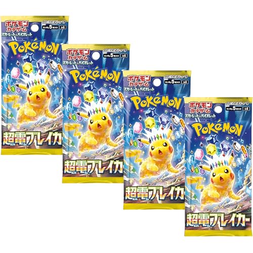 Surging Sparks Super Electric Breaker Japanische Booster-Packs (4er-Pack) SV8 japanische Ausgabe von Surging Sparks authentische japanische Pokémon-Karten Scharlachrot und Violett