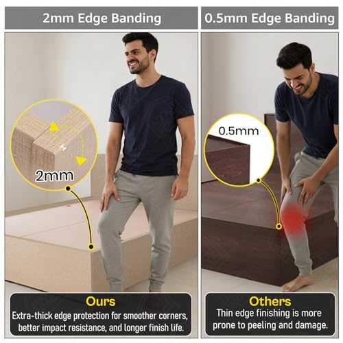 Image of ABOUT SPACE Bed - (84 x 74 inches) King Size Bed Without Storage | Engineered Wooden Bed Frame with Headboard & MDF Board for Mattress | 1-Year Warranty Cot for Bedroom - Satin Weave (Linen Beige)