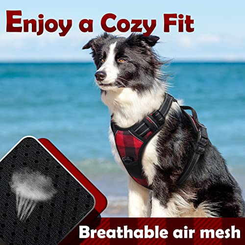 Rabbitgoo Dog Harness For Large Dogs No Pull, Adjustable Dog Walking Vest Harness With 2 Leash Clips, Comfort Padded Pet Harness With Handle, Reflective Front Body Harness, Red Plaid, Large #TOP2
