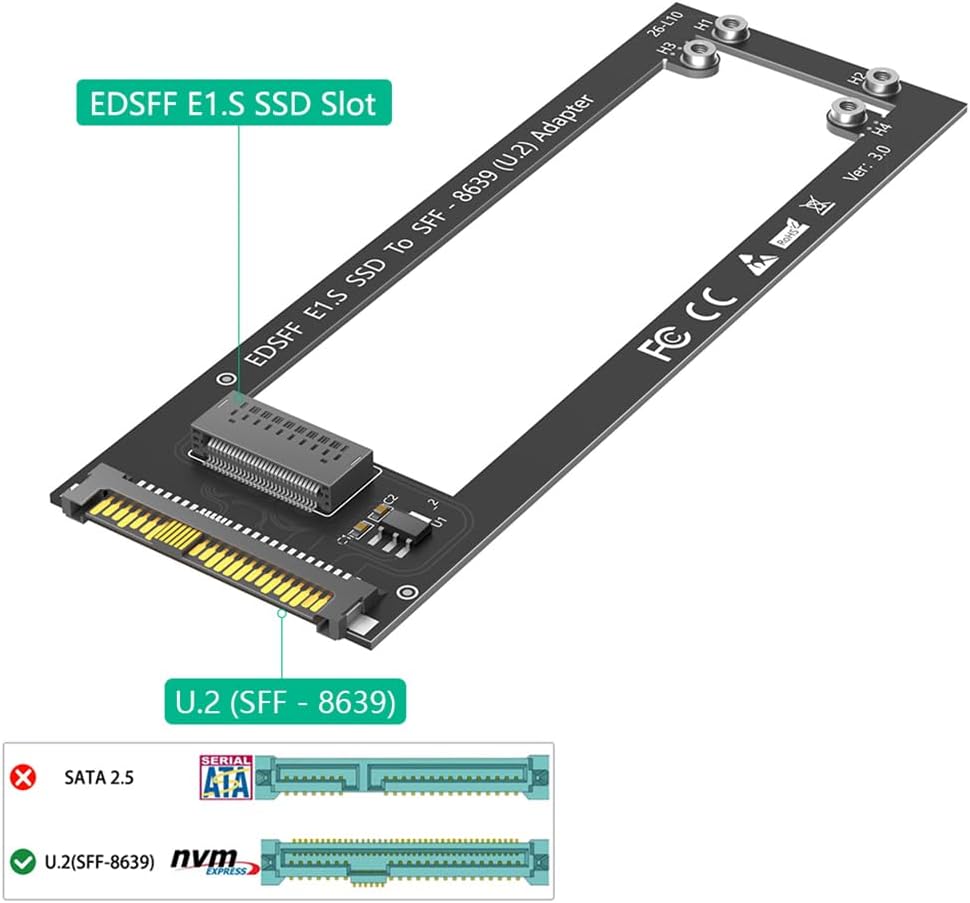 JMT Updated ED SFF E1.S to U.2 SFF-8639 Adapter Card 1U GEN-Z EDSFF Short SSD E1.S Carrier Support Only 9.5mm 15mm 25mm E1.S SSD
