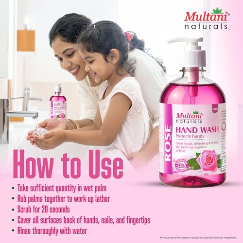 Image of Multani Natural Rose Hand Wash - 500 ml (Pack of 2) | Gentle Hand Cleanser With Natural Ingredients | Moisturizing Hand Wash | 99.9% Germ Protection Liquid Hand Wash