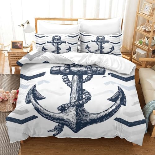 Parure de lit ancre nautique 140x200 microfibre pour ado