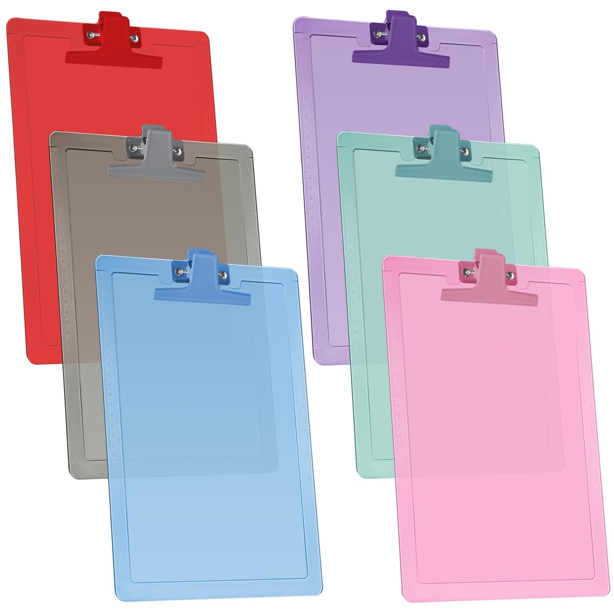 Acrimet Clipboard Letter Size A4 (13 3/8” x 9 7/16”) Premium Metal Clip with Side Rulers (Plastic) (Assorted Color) (6 Pack)