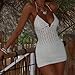 Engofs Women Crochet Halter Dress Beach Swim Cover Ups Mini Dresses (White, S)