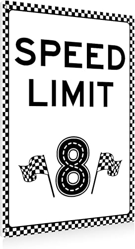 Vista 11 de Letrero de límite de velocidad 1, decoración de cumpleaños de auto de carreras, decoración de fiesta de cumpleaños de coche de carreras, 8 x 12