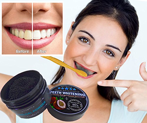 Charcoal Teeth Whitening Powder Natural Organic Activated Charcoal Bamboo Toothpaste With 2 Bamboo Toothbrushes - Freshens Breath, Gets Rid Of Stains #TOP2