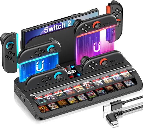 Switch2�[�d�X�^���h�ySwitch 2�Ή��[�d���[��̌^�z�X�C�b�`2�W���C�R���p�[�d�h�b�N 4in1�����}���[ 20���Q�[���J�[�h/Switch2�̖{�̎��[&�ی�\ �ȒP��t �W���C�R�����E�����[ �d�Q�[���@ LED�w�������v�t�� �ȃX�y�[�X�݌v 