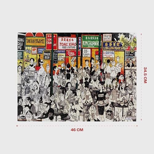 Image of Jigsaw Puzzle Rectangular 280 Pieces - Street Singapore Theme by Mario Miranda Fun & Challenging Mind Games Puzzle Game Activity for Adults & Kids - Education Toy