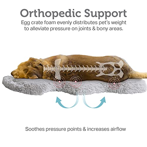 Friends Forever Nala Faux Fur Pet Bed, Soft Shaggy Rug Mat For Dogs, Breathable Egg Crate Orthopedic Foam, Low Profile Dog Bed, Machine Washable Removable Cover, Non-Slip, 30" W X 40" L Grey #TOP2