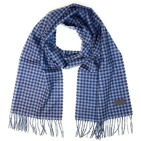 Hickey Freeman Patterned 100% Italian Cashmere Scarf for Men – Ultra-Soft Men’s Winter Scarves, 66-Inches x 12-Inches (Navy Gingham Plaid) Cover