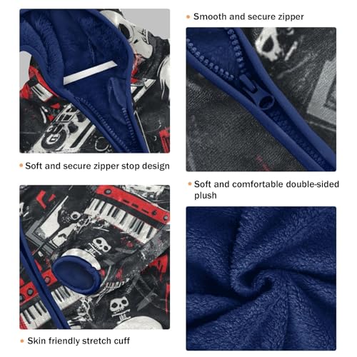 Punk Rock and Skull Girls Fleece Jacket Girls Fall Jacket Girls Zip Up Hoodie Girls Sherpa Jacket 2-10T3