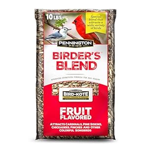 Pennington Pride Birder’s Blend, Wild Bird Seed for Outside Feeders, Fruit Flavored Blend Attracts a Wide Variety of Birds, 10-lb. Bag