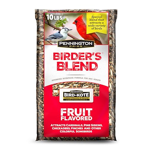 Pennington Pride Birder’s Blend, Wild Bird Seed for Outside Feeders, Fruit Flavored Blend Attracts a Wide Variety of Birds, 10-lb. Bag