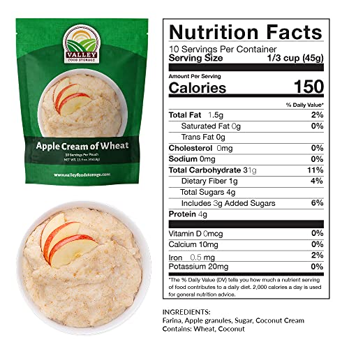 Image of Valley Food Storage Apple Creamy Wheat | 100 Serving Emergency Breakfast Food Supply, 10-Bag Bucket | 25 Year Shelf Life | Survival Meals for Long Term Food Storage, Camping & Prepper Supplies