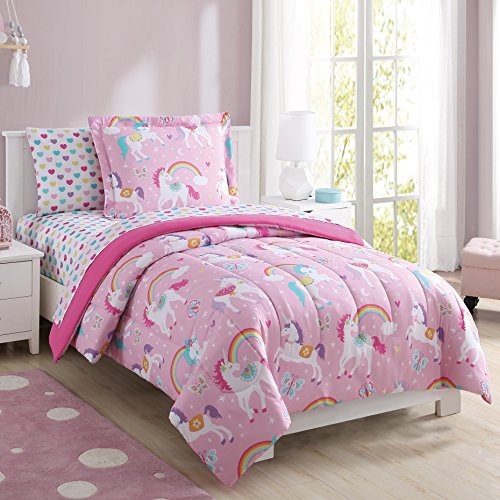Super Soft, Cute, Fun and Whimsical Mainstays Kids Rainbow Unicorn With Images of Unicorns. Butterflies and Rainbows Girls Bed in a Bag Complete Bedding Set, Pink, Full Super Soft, Cute, Fun and Whimsical Mainstays Kids Rainbow Unicorn With Images of Unicorns. Butterflies and Rainbows Girls Bed in a Bag Complete Bedding Set, Pink, Full