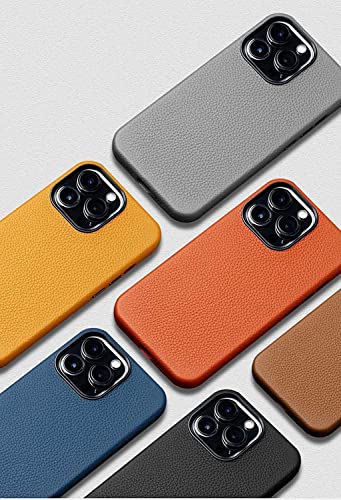 Étui en cuir grainé litchi pour iPhone 13 Pro orange de haute qualité - 2