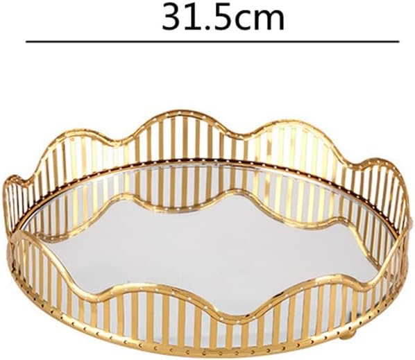 FMURY Glass Plate Round Storage Tray Cutout Border Metal Fruit Bowl Kitchen Accessories Decorative Organizer Tray Cake Stand(31.5x 31.5x6cm) image 2