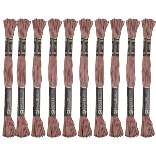 Image of 12 Skeins Premium Egyptian Embroidery Floss 9 yards Each Egyptian Long Fiber Cotton Cross Stitch Thread for Embroidery Projects Bracelet. (12, Light Brown)