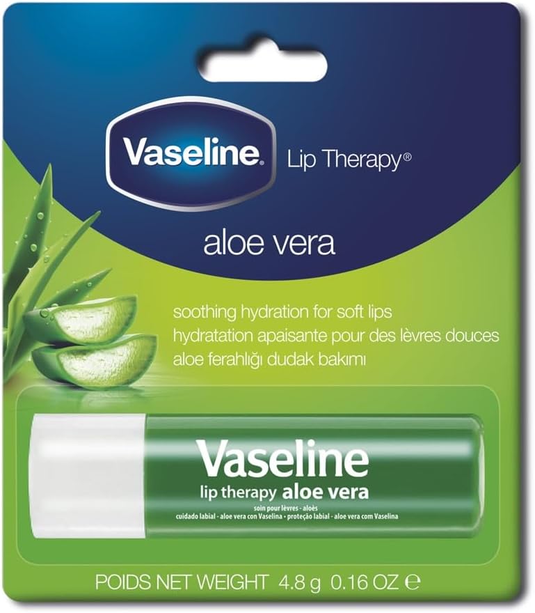 Vaseline Lip Therapy Aloe Vera Lip Balm With Pure Jelly & Rich Aloe Extracts For Shiny & Healthy Lips| Nourishes & Protects Lips| Non-greasy Lip Moisturizer for Naturally Tinted Lips| 4.8 gm