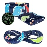 NAPRO Kids 3-in-1 Travel Blanket and Pillow Combo, Convertible Infinity Scarf, Lightweight Neck Support for Airplane, Car & Camping, Glow-in-The-Dark - Dinosaur