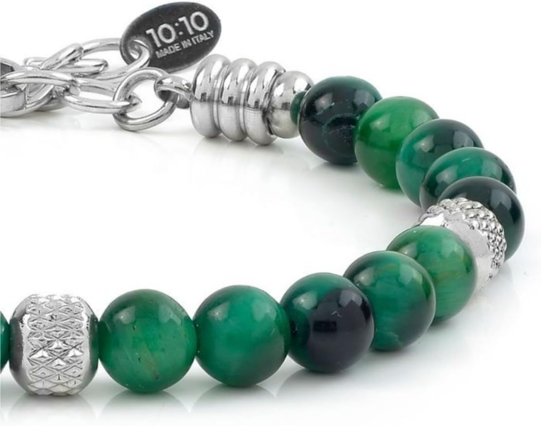 10:10 Beaded Bracelet for Men and Women – Natural Green Tiger Eye Gemstones and Stainless Steel – Adjustable, Durable and Elegant – Made in Italy - Image 6