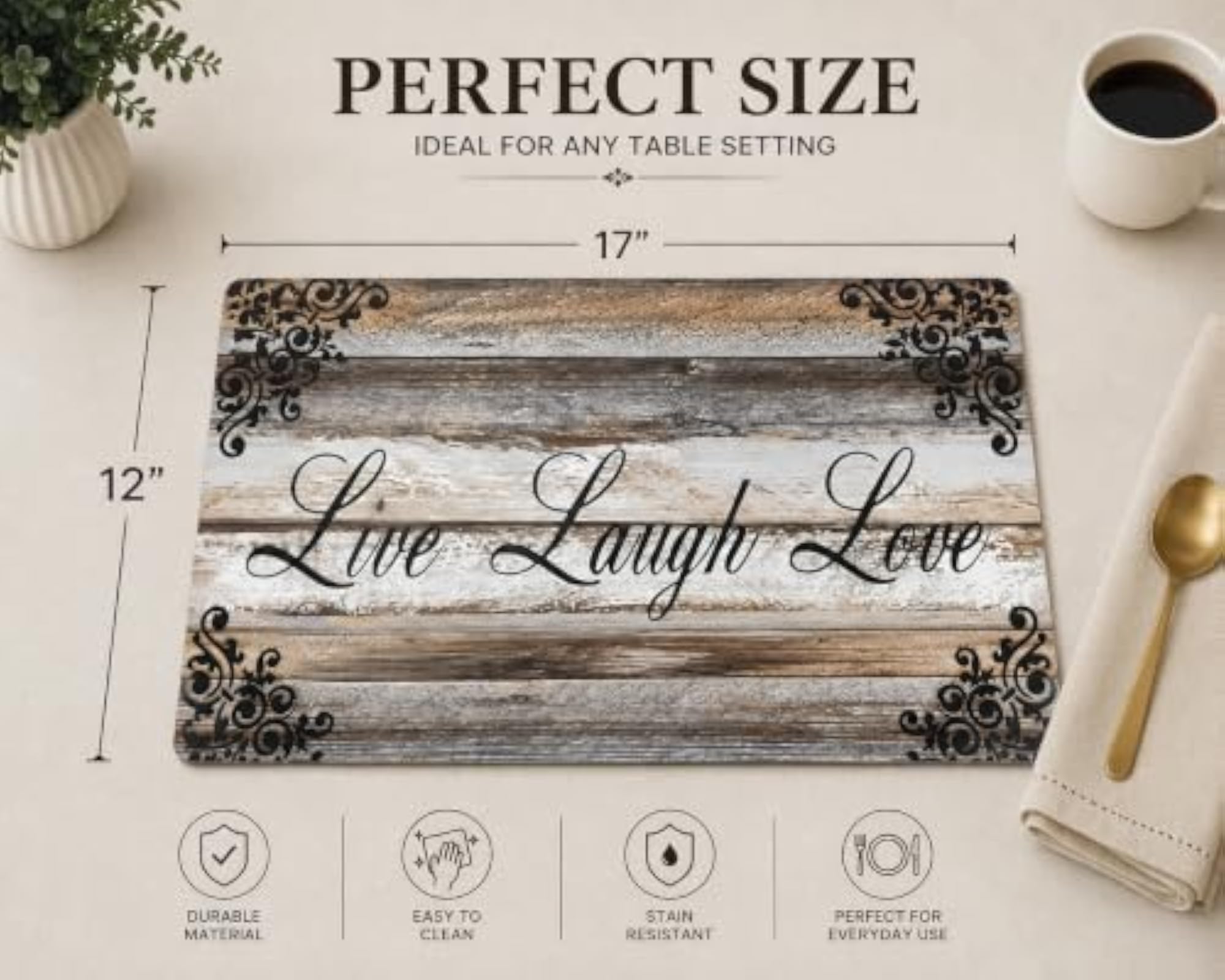 Set of 4 Durable Woven Vinyl Placemats