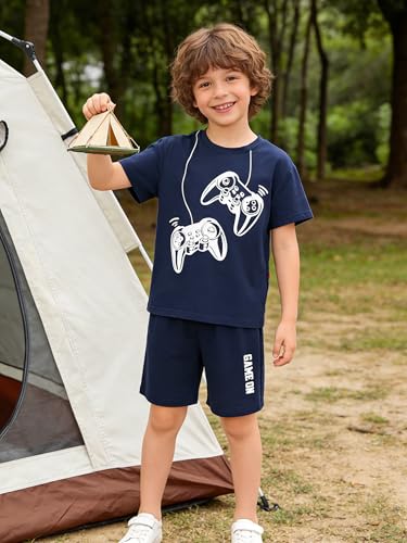 Image of KIDLAGA Kids Toddler Boy Clothes Outfits Bear Print Tee + Plaid Shorts 2 Pieces Summer Shorts Set