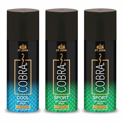 ST. JOHN COBRA Irresistible Scent Fresh and Soothing Long Lasting Good Fragrance Unisex Long Lasting Deo Cool,Sports and Envy Deodorant Spray – for Men and Women 150 ml each, (Pack of 3)