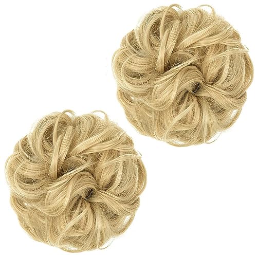 PORSMEER 2 Pieces Large Messy Hair Buns Extensions Curly Wavy Scrunchies Synthetic Chignon Ponytail Hair Extensions Thick Updo Hairpieces for Women Blonde - Image 3