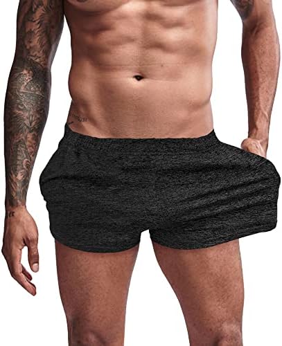 Lehmanlin Men's Bodybuilding Shorts 3 Inch Inseam Workout Training Muscle Short Shorts Stretch Quick Dry(Black-M)