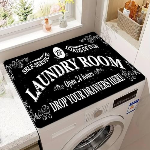 Image of Anti-Slip Washer or Dryer Top Mat Covers,Washing Machine Top Protector Dust-Proof Cover,Washer or Dryer Top Protector Covers for Home Laundry Room Kitchen (BLACK)