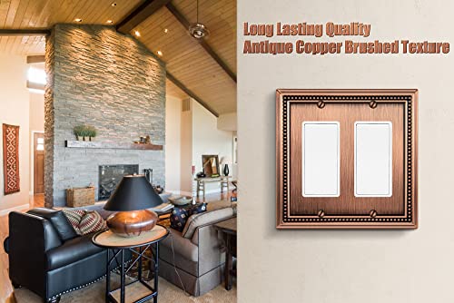 Image of Henne Bery Sunken Pearls Heavdy Duty Decorative Wall Plate Switch Plate Outlet Cover (Double Decorator, Antique Copper)