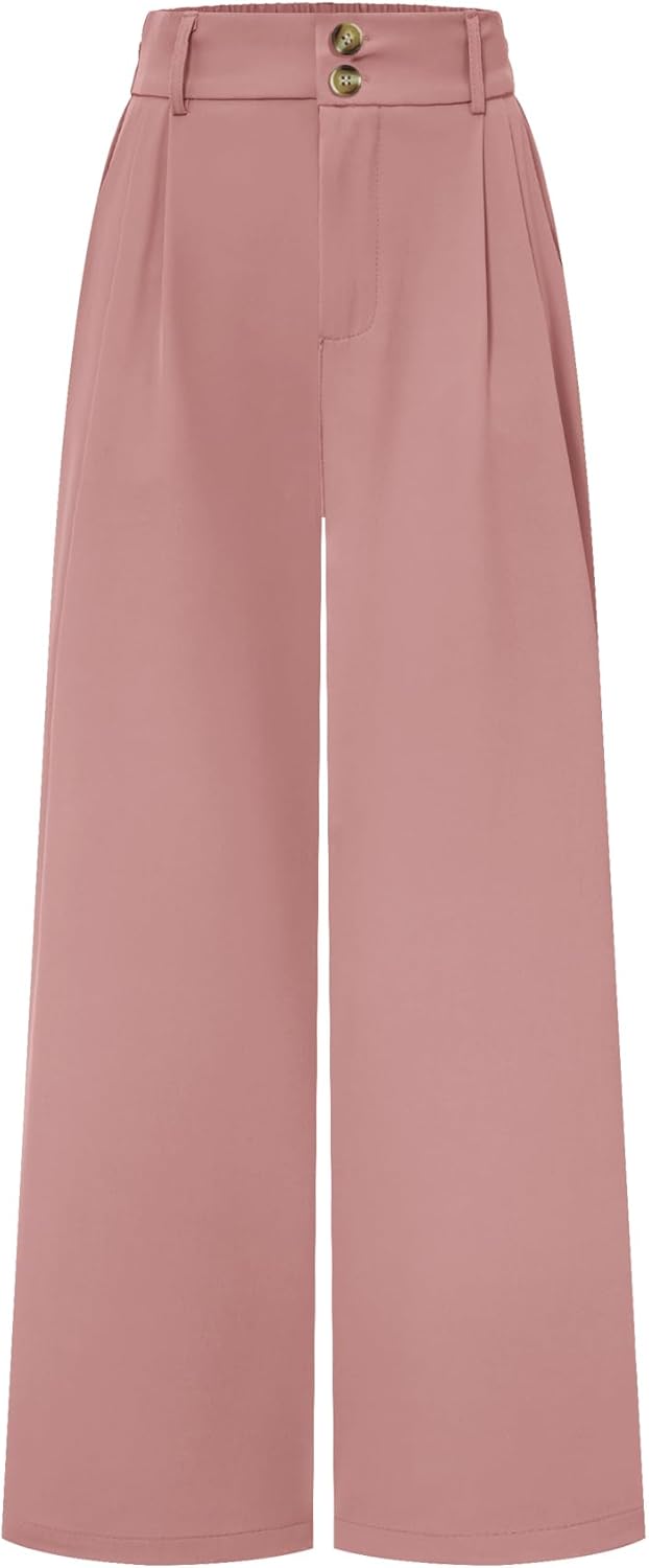 AUXDIO Womens Straight Leg Pants Casual High Waisted Stretchy Double Buttoned Trousers Work Business Dress Pant