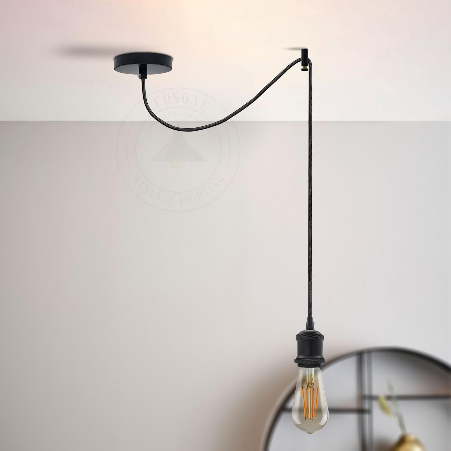 LEDSone 2 Pack Single Way Black Spider Pendant Light Fitting Industrial E27 Ceiling Chandelier with 195cm Adjustable Braided Flex Cable for Bedroom Kitchen - Image 2