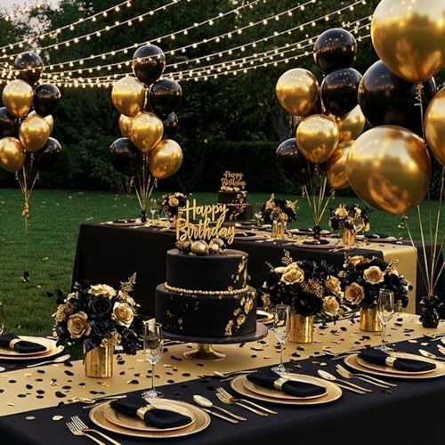 Image of RUBFAC Metallic Gold Balloons 65pcs, 12 Inch Party Balloon with Ribbons for Birthday, Wedding, Baby Shower, Graduation Decorations