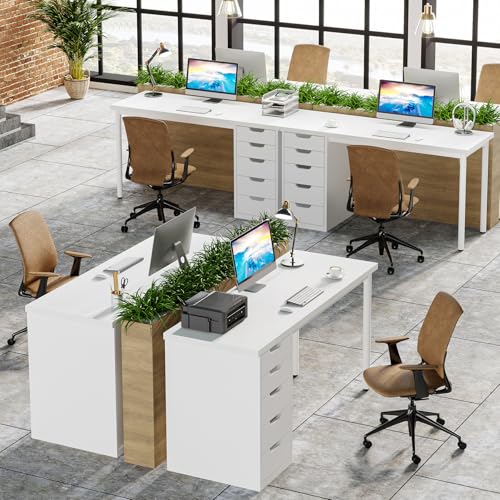Image of Tribesigns Computer Desk with 5 Drawers, 47 inches Rustic Brown Home Office Desk with Storage, Modern Simple Laptop Desk Study Writing Table for Small Spaces (1, White)