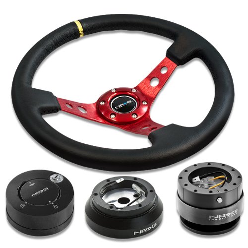 NRG Innovations 350mm 3-Spoke Deep Dish Steering Wheel – Black Leather & Gun Metal