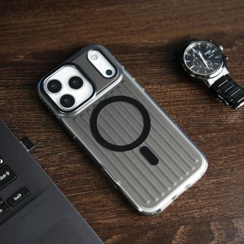 Image of TechTrendz Corrugated Magnetic Matte Back Cover for iPhone 17 Pro Max Compatible with MagSafe, Scratch-Resistant Camera Bump Protection Shockproof Military-Grade Protection TPU Magnetic Case (Black)